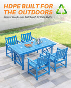 HDPE Outdoor Dining Table, 66.9” Rectangle Patio Dining Table for 6, All-Weather HDPE Outdoor Table with 2.2” Umbrella Hole, HDPE Patio Furniture for Deck, Backyard, Garden, Pool, Sky Blue