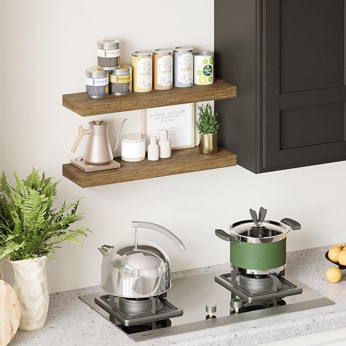 BAMEOS Floating Shelf, 24x6 Wall Shelf,Decor Wall Mounted Shelves,Hanging Shelf Set for Bathroom Kitchen Living,Kitchen,Room Bedroom Storage