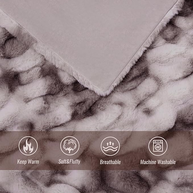 Ultra Soft Luxury Faux Fur Throw Blanket for Counch,Fuzzy Fluffy Plush Warm Cozy Elegant Wrinkled Blanket for Sofa Bedroom Living Room,（50"x60",Tie-dye Taupe）