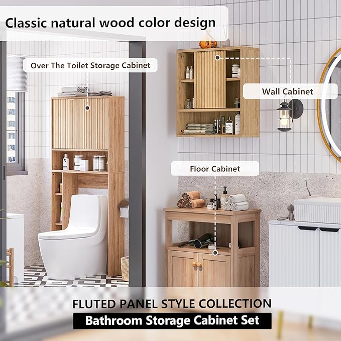 2 Pcs Bathroom Wall Cabinet Above Toilet Storage，Wall Mounted Storage with Adjustable Shelves, Space-Saving Modern Design for Bathroom & Laundry Room, Kitchen, Dining Room, Living Room