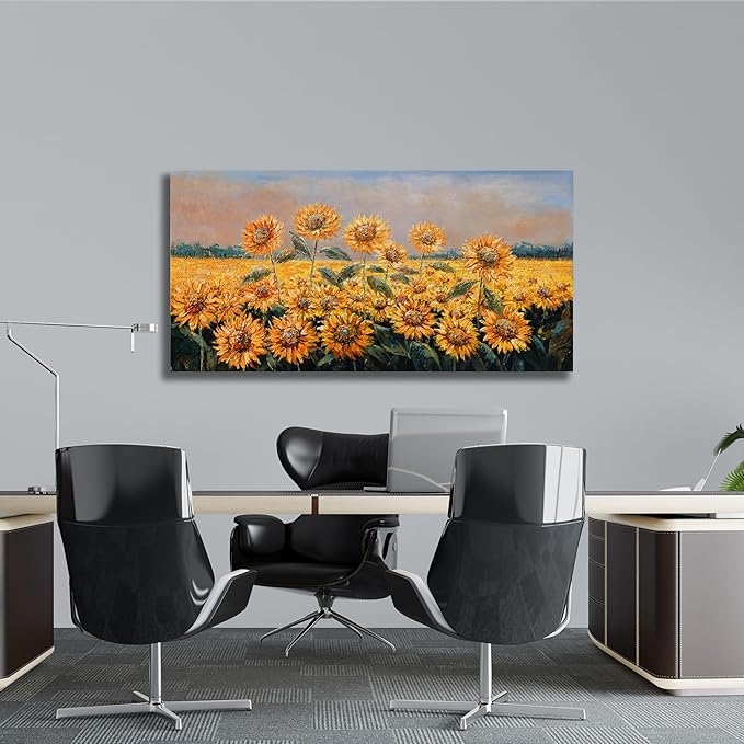 Yuaxker Flowers Canvas Wall Art Sunflower Flower Canvas Painting Yellow Aesthetic Wall Decor Artwork for Living Room Bedroom Dining Room Office Home Decor 20x40inch
