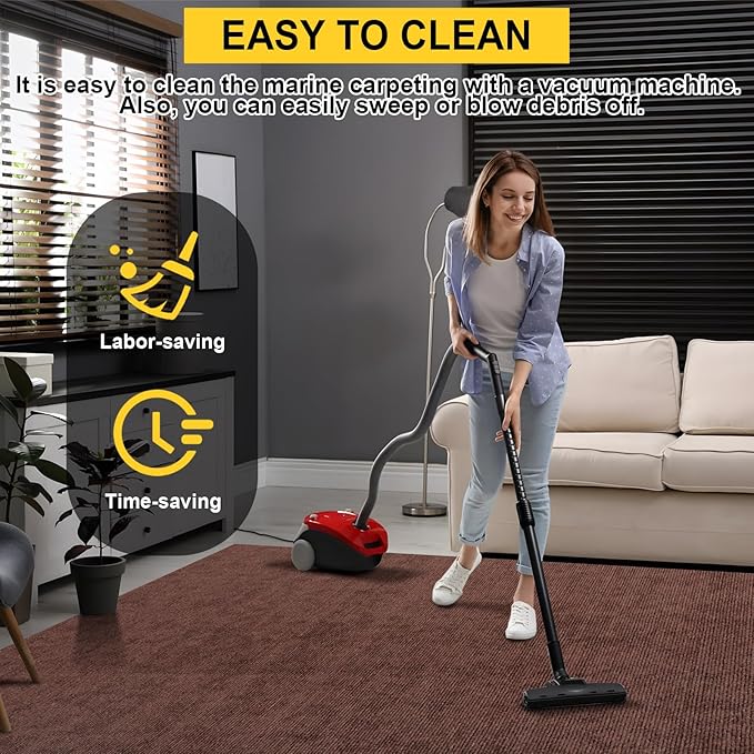 Marine 6 FT x 18 FT Brown Indoor/Outdoor Rug 0.2" Thick - Boat Carpet with Water-Proof TPE Backing, Non-Slide for Home, Patio, Porch, Deck