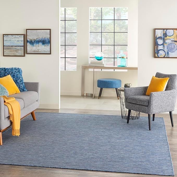 Nourison Positano Indoor-Outdoor Navy Blue 8' x 10' Area Rug, Easy Cleaning, Non Shedding, Bed Room, Living Room, Dining Room, Backyard, Deck, Patio (8x10)