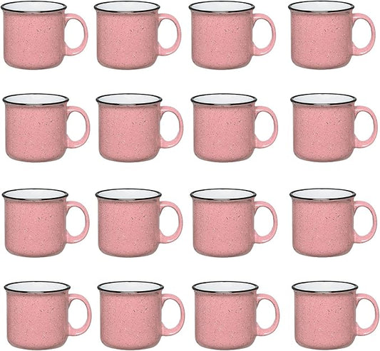 Set of 16 Ceramic Campfire Mugs – 15 Oz, Pink – Coffee & Tea Cups for Home, Work, Travel, Camping – Customizable, Great for DIY, Events, Companies