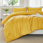 Litanika Mustard Yellow Comforter Set Queen Size, 3 Pieces Lightweight Solid Bedding Comforter Set, All Season Fluffy Bed Set (90x90In Comforter & 2 Pillowcases)