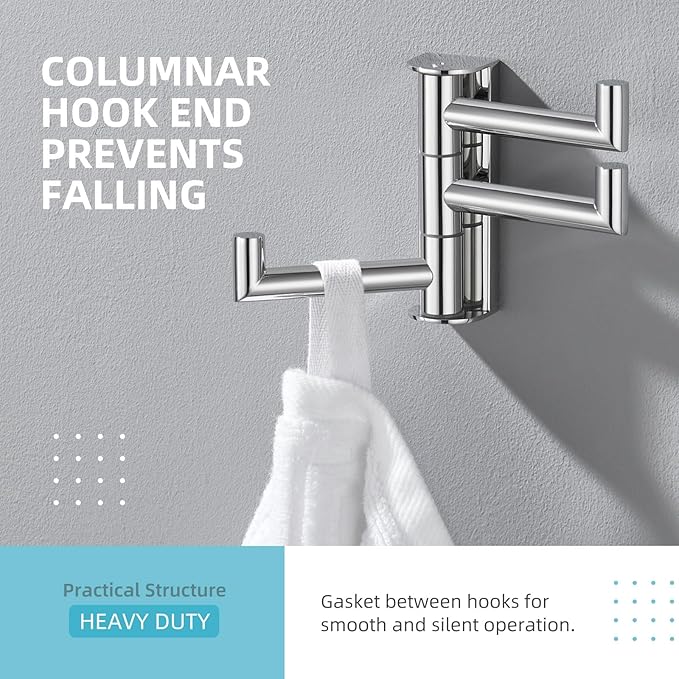Angle Simple Towel Hook for Bathroom, SUS 304 Stainless Steel Foldable Robe Towel Holder, Wall Coat Hook, Polished Chrome