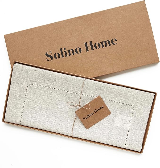 Solino Home Linen Table Runner 90 Inches Long - 100% Pure Linen Light Natural Table Runner 14 x 90 Inch for Fall, Autumn, Thanksgiving - Classic Hemstitch