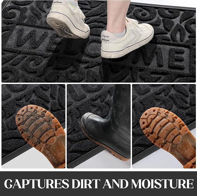Yimobra Welcome Matt Outdoor, 60x36, Waterproof All-Season Front Door Mat, All-Weather Doormat, Sturdy Natural Rubber, Fade Resistant, Low Profile, Easy Clean Patio Porch Entryway Mat, Black