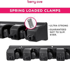 Combo 5 Slot Broom Holder w/ 1 Self Adhesive Mop Gripper No-Drilling, Wall Mount Tool Organizers For Kitchen, Garage, Laundry Room- Anti-Slip Hanger For Brooms, Mops, Rakes, Dustpans (Black / Black)