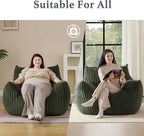 Giant Plush Bean Bag Chair for Adults with Armrests - Oversized Comfy Green Beanbag Lounge Lazy Floor Sofa Accent Chair for Living Room, Bedroom & Dorm, Cozy Fluffy Single Cloud Mini Couch