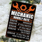 Mechanic Gifts for Men - Garage Metal Tin Signs Vintage Car Shop Accessories Decor Mechanic Hourly Rate Metal Sign 8x12 Inch