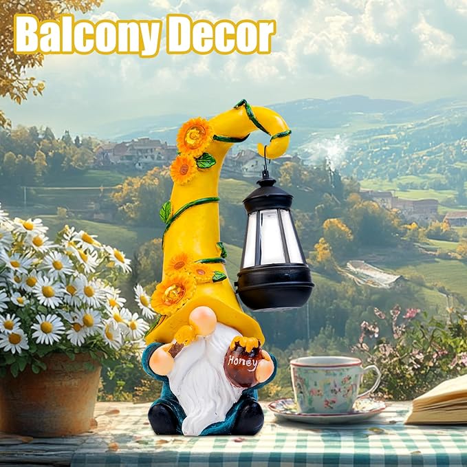 Fall Decorations for Home Porch 12" Solar Fall Gnome Sunflower Garden Statues Honey Bee Jar Decor with LED Lantern Outdoor Gnomes Decorations Patio Yard Balcony Art Birthday Gifts for Mom Grandma