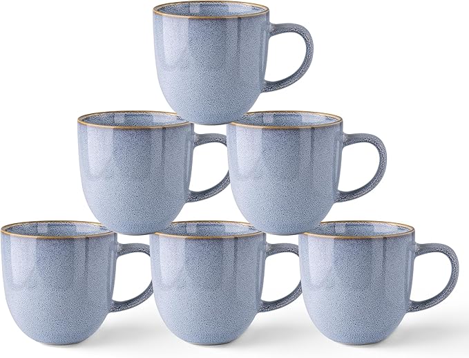 AmorArc 12oz Coffee Mugs, Ceramic Coffee Mugs set of 6 for Man, Woman, Dad, Mom, Modern Coffee Mugs with handle for Latte/Cappuccino/Milk/Cocoa. Dishwasher&Microwave Safe, Blue-Reactive Glaze