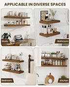 Marsmiles 31.5" Floating Shelves for Wall, Wooden Shelves with Invisible Brackets Set of 2, Rustic Farmhouse Wall Mounted Shelf for Kitchen Bathroom Living Room Study, Rustic Brown