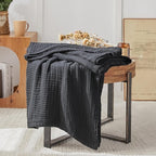 EMME Cotton Muslin Twin Blanket Breathable Gauze Blanket Soft Lightweight Blankets Adults Gifts for Women (Black, 60"x80")