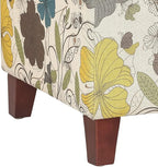 Adeco 18 Inch High Cube Ottoman Storage, Floral Printed Linen Chair Foot Stools, Upholstered Vanity Stool with Hinged Lid, Solid Wood Legs