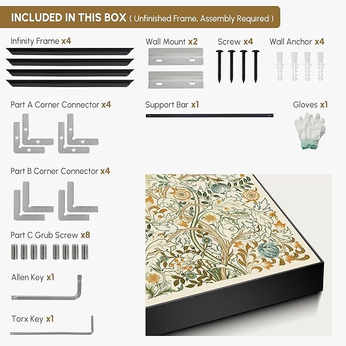 SIGNWIN 36"x72" Extra Large Framed Wall Art Vintage Botanical Floral with Golden and Teal Leaves, Elegant Nature Illustration for Home Living Room Bedroom Decor (Frame Assembly Required)