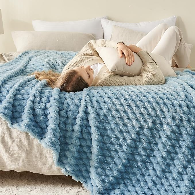 NEWCOSPLAY Super Soft Twin Blanket Blue Premium Silky Flannel Fleece 3D Clouds Stylish Jacquard Lightweight Bed Blanket All Season Use 350GSM (Blue, Twin(60"x80"))