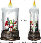 Gnome Snow Globe Candle Christmas Decorations Gifts Auto Snowfall Glitter Music Collection with 6H Timer USB/Battery Powered 9.7 inch