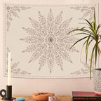 Fowocu Boho Floral Mandala Tapestry for Bedroom Aesthetic Bohemian Flower Wall Tapestry Beige Hippie Indian Small Tapestries Wall Hanging for Living Room Dorm Decor 60 x 44 Inch