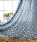MIUCO Floral Embroidered Semi Sheer Curtains Faux Linen Grommet Window Curtain for Living Room 52 x 84 Inch 2 Panels, Dusty Blue