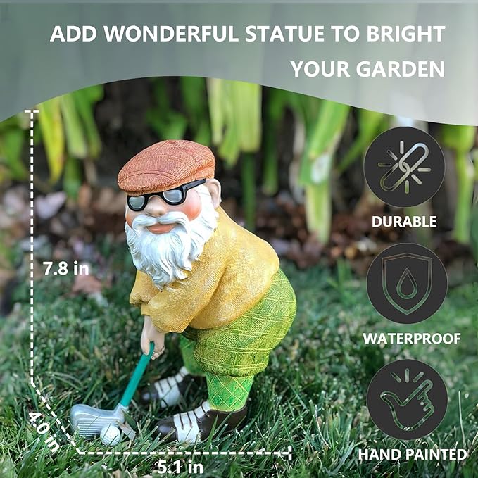 Elenon Golf Gnome Garden Statue Decorative, Adorable Flower Bed Decor Gnome Outdoor Decor, Funny Yard Patio Art Decor Dwarf Sculptures Table Ornament