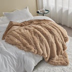 GONAAP Fuzzy Faux Fur Throw Blanket Twin Size Brown Super Soft Cozy Plush Fuzzy Shaggy Blanket for Couch Sofa Bed (Brown, Twin(60"x80"))