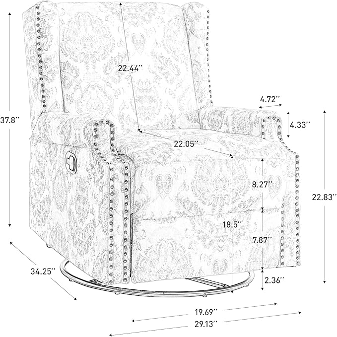 UIXE Swivel Rocker Manual Recliner Chair, Wingback Swivel Glider Fabric Nursery Reclining Sofa Chair, High Back Upholstered Arm Chair for Living Room Bedroom - Beige Plants