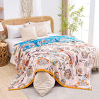 Boho Throw Blanket for Bed, 100% Cotton Soft Rustic Quilt Fall Blanket, 50"x60" Floral Printed Farmhouse Decor Bed Blankets, All Season Rustic Reversible Bohemian Throw Quilt