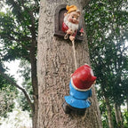 Climbing Gnomes Tree Faces Decor Outdoor for Yard, Adorable Gnome Elf Out Hugger Fairy Door Statue for Tree, Funny Garden Gnome Peeker Sculpture Yard Patio Art
