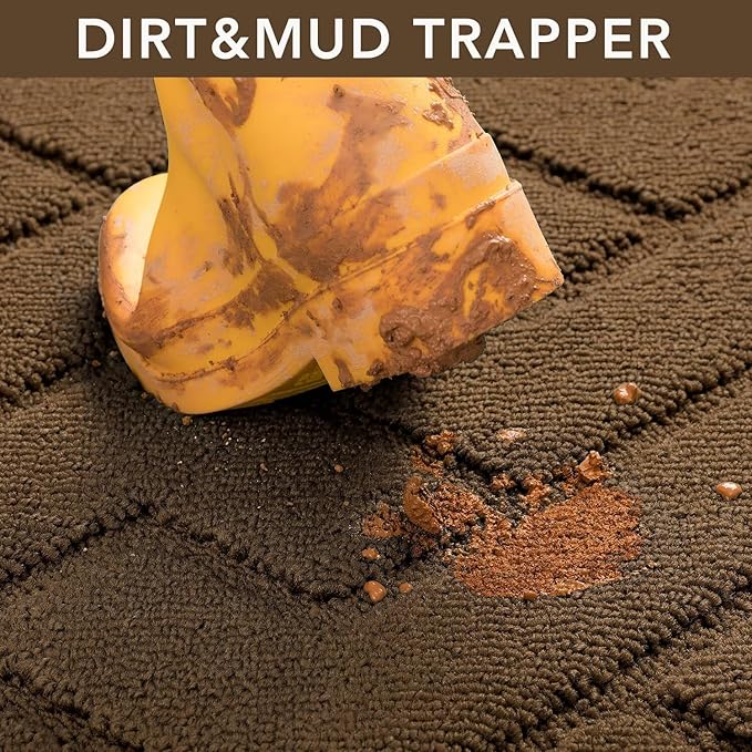 hicorfe Front Door Mat Outside Entrance,32"x40" Absorbent Muddy Dirt Resist Welcome Door Mats Outdoor Indoor,Stain and Fade Resistant,Non Slip Backing Entry Mat Doormat for Entryway(Dark Brown)