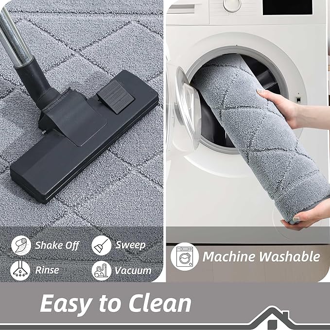 BEQHAUSE Dirt Trapper Door Mat 20" x 32", Doormat Non-Slip Entryway Rugs Washable, Dog Door Mat Stain Resistant and Absorbent Welcome Floor Mat for Front Back Door, Muddy Wet Shoes & Paws, Grey
