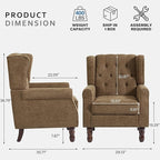Lumibee High Back Accent Chair,Upholstered Wingback Armchair with Solid Wood Legs for Small Spaces,Comfy Single Sofa Chair for Living Room,Bedroom,Office-Gray