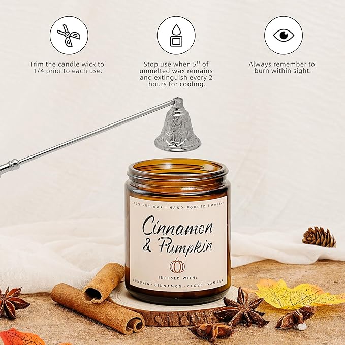 Cinnamon & Pumpkin Scented Candle – Fall Candles for Home Scented, Soy Candles for Home, 7 oz Cozy Pumpkin Candle for Women & Men, Autumn Décor & Holiday Gifts