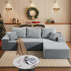 HYJT-H&K Modular Sectional Sofa Cloud Secttional Couch, 107" Comfy L Shaped Couches for Living Room, Deep Seat Memory Foam Fluffy Plush Corduroy Boneless Couch Sectionals Right Facing Sofa Chaise Grey
