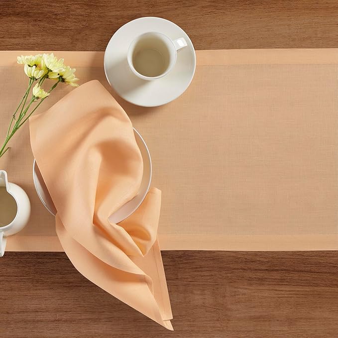 Solino Home Linen Table Runner 120 Inches Long - 100% Pure Linen Peach Table Runner 14 x 120 Inch - Fete