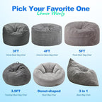 Hobestluk 3 in 1 Bean Bag Chair Giant Bean Bag Chairs for Adults with Chevron Plush Fur Cover Convertible Bean Bag Floor Cushion with Machine Washable Cover for Living Room (Chevron Plush Grey)