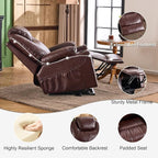 SALOHZA Power Lift Recliner Chair for Elderly with Massage and Heat for Living Room, Electric Recliner Chair for Adults with USB/Type C Port/Cup Holders, PU Faux Leather, Chocolate Brown