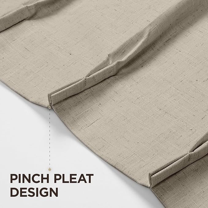 Joydeco Pinch Pleated Linen Curtains Darkening Drapes for Bedroom, 100% Blackout Drapes 96 inches Long 2 Panels Heat Blocking Curtains(Cobblestone,40'' Wx96'' L)