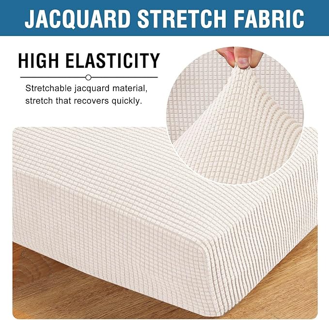 H.VERSAILTEX Super Stretch Individual Chaise Cover Sectional Couch Covers for L Shaped Sofa Both Left/Right Featuring Thick Jacquard Textured Twill Fabric (1 Piece Chaise Cover, Ivory)