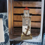 Linfevisi Wood Lighthouse Decor Rustic LED Light House Decor Wooden Decorative Nautical Lighthouse Statue Coastal Beach Themed Lighthouse Handcrafted Tabletop Decoration Home Bathroom (11.4")