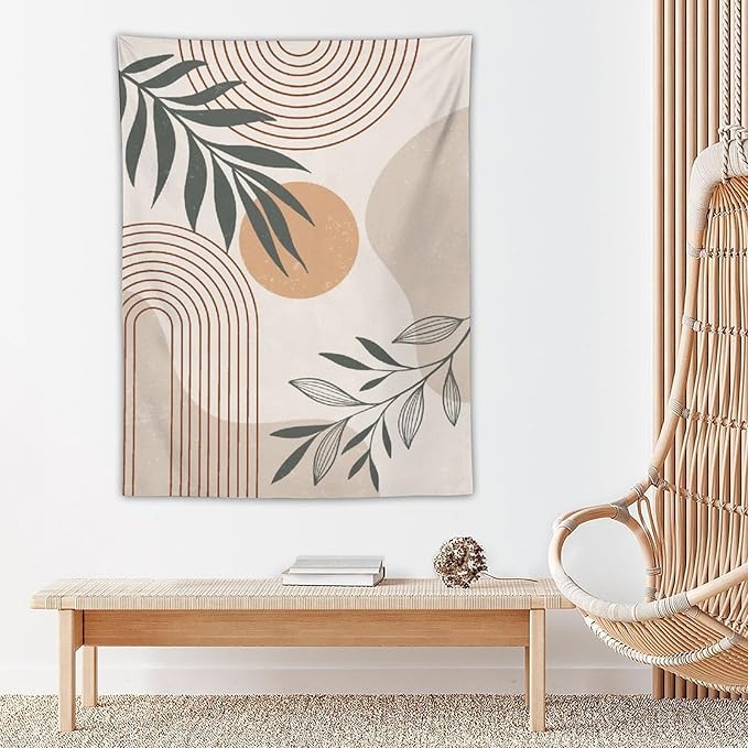Abstract Boho Tapestry, Mid Century Tropical Tree Leaves Modern Geometric Arch Bohemian Botanical Tapestry, Home Aesthetic Wall Hanging Art Decor for Living Room Bedroom Dormitory 40x60 Inch