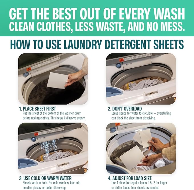 Sudstainables Laundry Detergent Sheets (200 Loads) – Eco-Friendly, Zero Waste, Plastic-Free Laundry Washing Machines Soap Sheets; Dissolvable, Space-Saving Strips for Travel (Lemon)