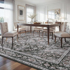 AMOAMI-Area Rug 5X7 Rugs for Living Room-Vintage Soft Black Rugs for Bedroom-Non Slip Carpet-Machine Washable Rug for Dining Room Living Room Bedroom Office Under Table Dark Grey & Black