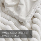Amélie Home Faux Fur Throw Blanket for Couch, Cozy Fuzzy Fluffy Fur Luxurious Soft Striped Plush Gift Blankets for Family Sofa Chair Bed Living Room Bedroom, 55"x70", Ivory