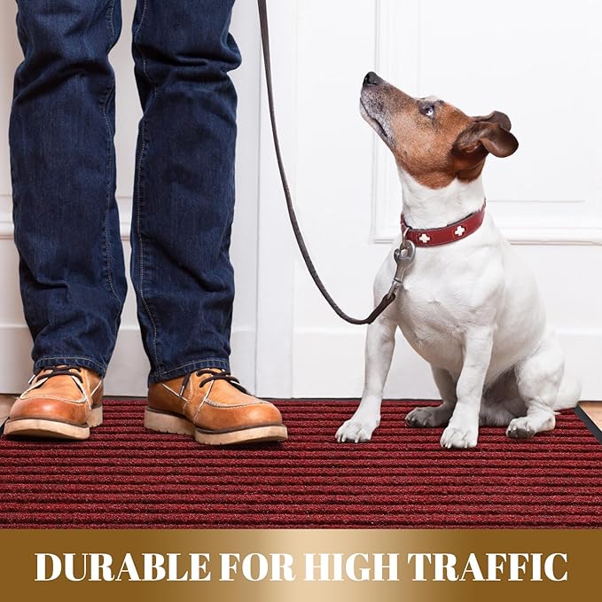 Yimobra Front Door Mat Outdoor Indoor Entrance, 100% Waterproof All-Season All Weather Doormat, Welcome Matt Outside Entry, Non Slip, Low Profile, Heavy Duty Patio Porch Floor Mats,47 x 24,Black Red