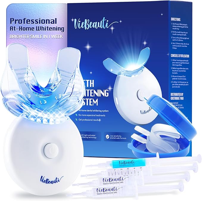 VieBeauti Teeth Whitening Kit with LED Light for Sensitive Teeth, 35% Carbamide Peroxide, Remineralizing Gel for Fast Results Mint