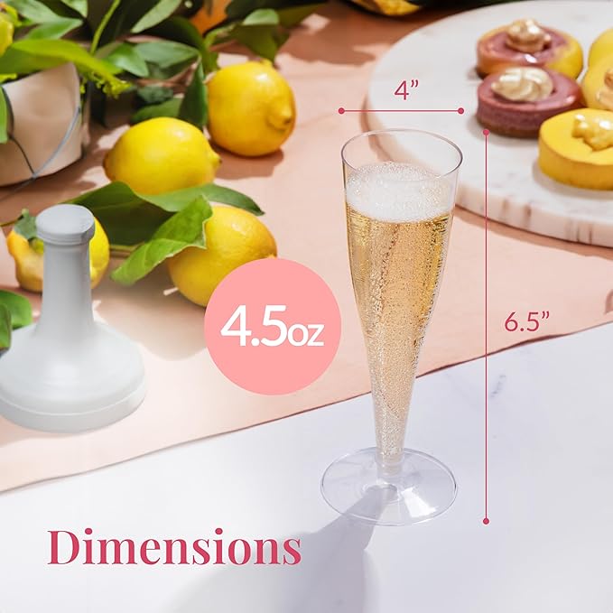 Prestee Set of 24 Clear Plastic Champagne Flutes - 4.5 oz Capacity Shatterproof Disposable Glasses - Suitable for Weddings, Cocktail Parties, and Outdoor Celebrations