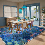LIVEBOX Washable Jungle Animal Print Rugs 9x12 Blue Rugs for Living Room, Stain Resistant Soft Kids Area Rugs for Bedroom, Non-Skid Modern Dining Room Rug Floor Carpet for Playroom Kids Nursery