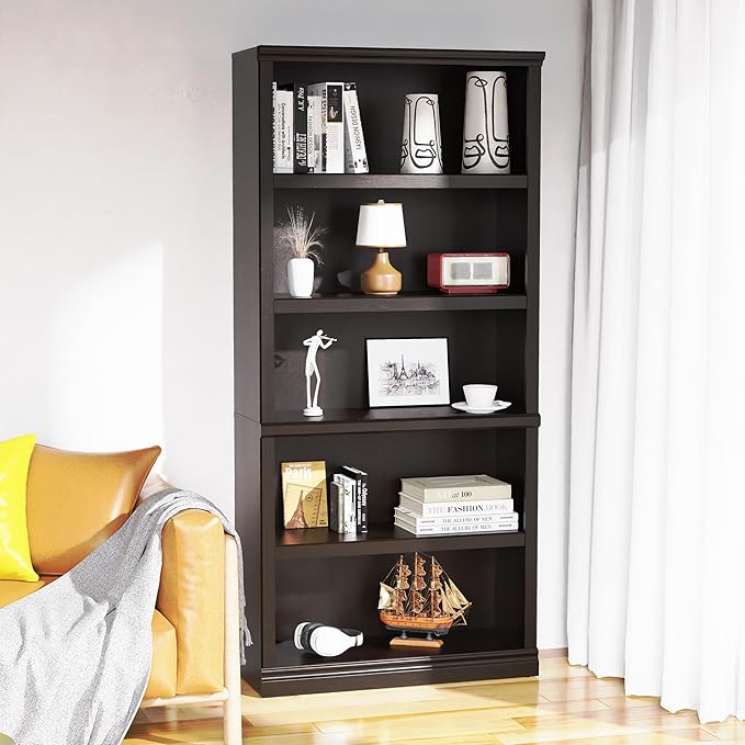 Bookshelf, Open Storage 70 Inch Tall 5 Shelf Bookcase, Floor Standing Bookshelves and Bookcases, Book case for Farmhouse Library Office Bedroom Kids, Dark Cherry - 5 Tier